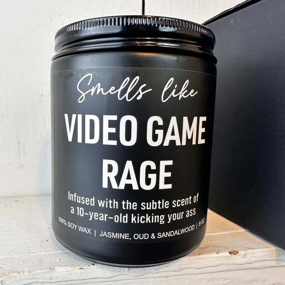 NEW Candle Smells Like Video Game Rage Black Jasmine Soy Wax Oud Sandlewood Box - Picture 2 of 6